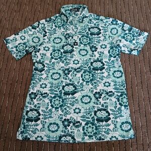 Bad Birdie "Lake Effect" Green Floral Performance Golf Polo Shirt Men's Small